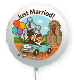 Just Married in Brussel folie ballon XL met eigen tekst 58cm