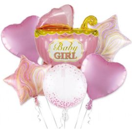 Babywagen folie ballonnen set roze