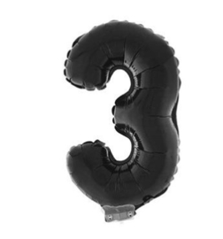 Folie ballon drie zwart op stok 45cm