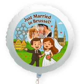 Just Married in Brussel folie ballon XL met eigen foto 58cm