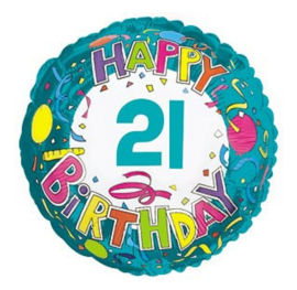Verjaardag 21 jaar heliumballon 45cm