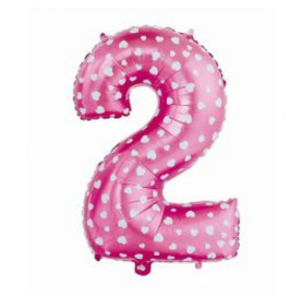 Cijfer twee folie ballon roze 61cm