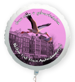 Geboorte meisje Amsterdam folie ballon XL met eigen naam 58cm
