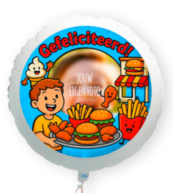 Snacks fastfood fan Gefeliciteerd folie ballon XL met eigen foto 58cm