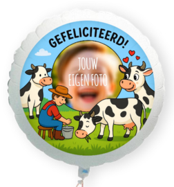 Koe Gefeliciteerd folie ballon XL met eigen foto 58cm