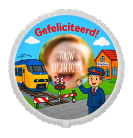 Trein Gefeliciteerd folie ballon XL met eigen foto 58cm