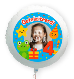 Verjaardag 4 jaar gepersonaliseerde folie ballon XL met eigen foto 58cm