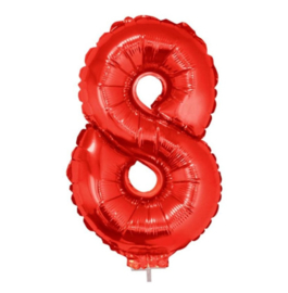 Cijfer acht folie ballon rood 45cm