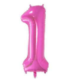 Folieballon één roze 1m