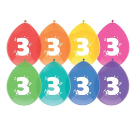 Ballonnen 3 jaar 8 stuks 30cm