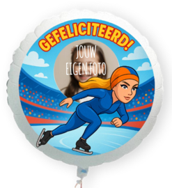 Wedstrijd schaatsen Gefeliciteerd folie ballon XL met eigen foto 58cm