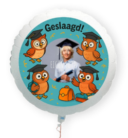 Geslaagd uil folie ballon XL met eigen foto 58cm