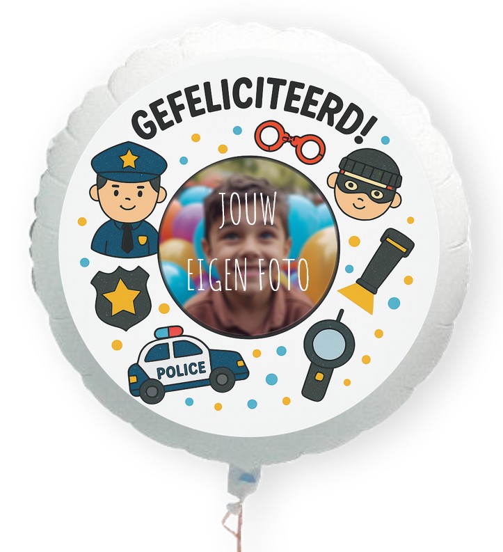 Gefeliciteerd politie folie ballon XL met eigen foto 58cm