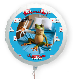 Beterschap kikker met gebroken arm folie ballon XL met eigen naam 58cm