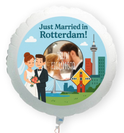 Just Married in Rotterdam folie ballon XL met eigen foto 58cm