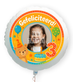 Gefeliciteerd 3 jaar folie ballon XL met eigen foto 58cm