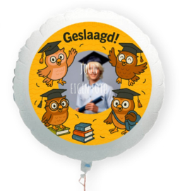 Geslaagd uil folie ballon XL met eigen foto 58cm