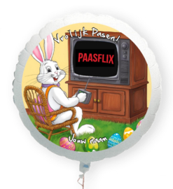 Vrolijk Pasen paashaas kijkt Paasflix folie ballon XL met eigen naam 58cm