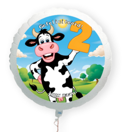 Boerderij koe 2 jaar folie ballon XL met eigen naam 58cm