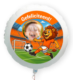 Oranje voetbal leeuw folie ballon XL met eigen foto 58cm