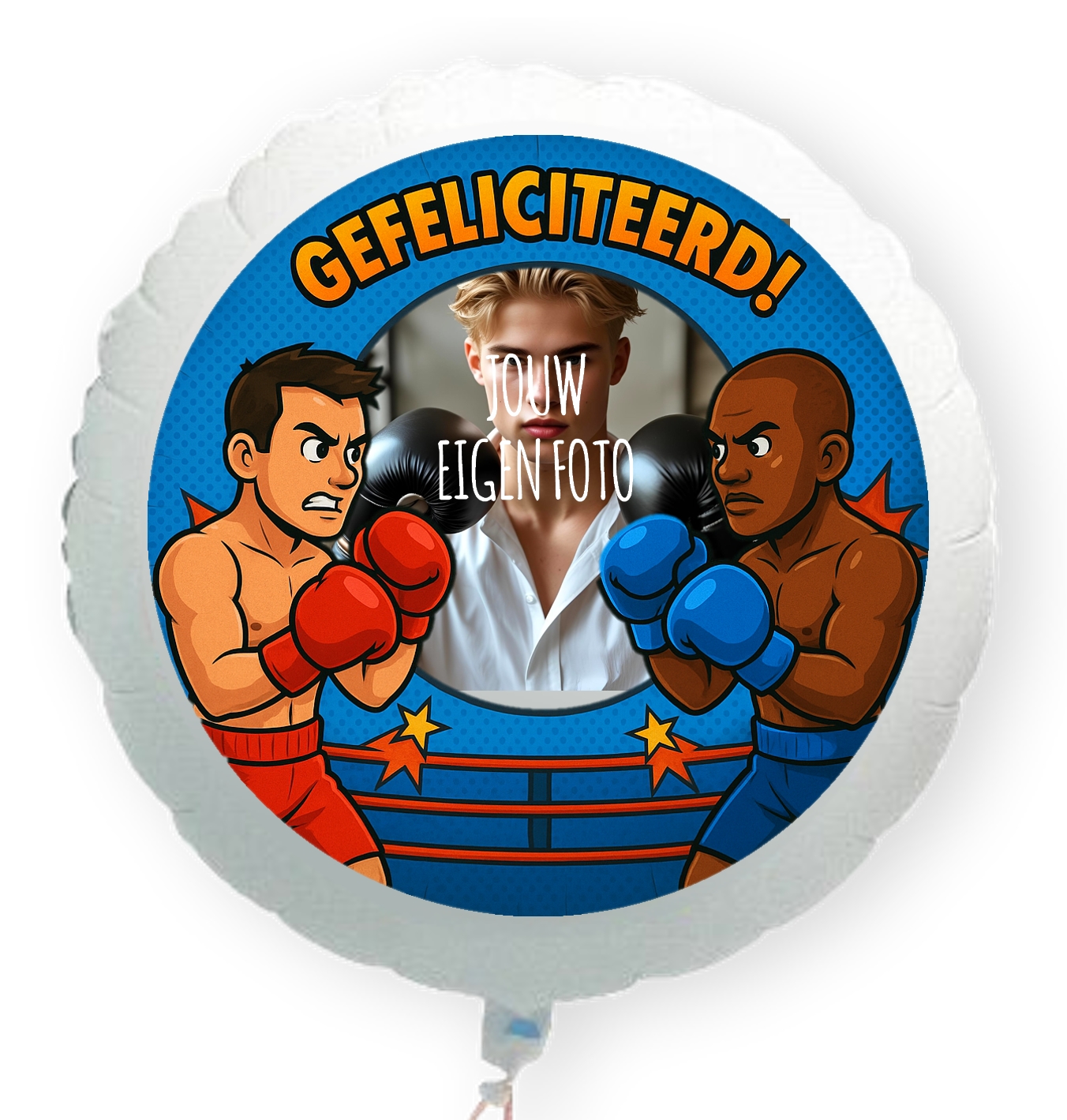Boksen Gefeliciteerd folie ballon XL met eigen foto 58cm