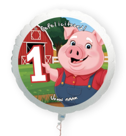 Boerderij varken 1 jaar folie ballon XL met eigen naam 58cm