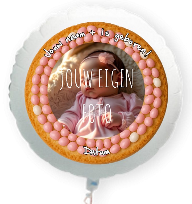 Beschuit met muisjes meisje foto ballon XL met eigen tekst 58cm
