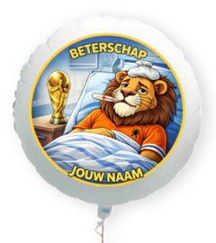 Oranje WK leeuw voetbal beterschap folie ballon XL met eigen naam 58cm