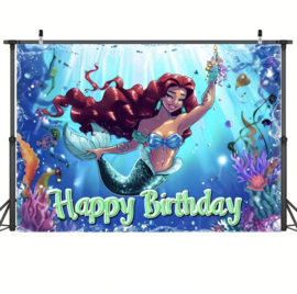 De kleine zeemeermin Happy Birthday versiering muur 100x150cm