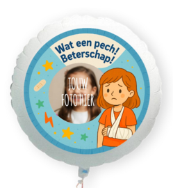 Beterschap gebroken arm meisje folie ballon XL met eigen foto 58cm
