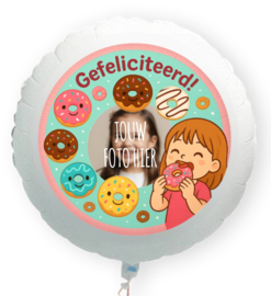 Donut Gefeliciteerd folie ballon XL met eigen foto 58cm