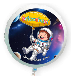 Astronaut in ruimte beterschap folie ballon XL met eigen tekst 58cm
