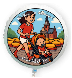 Geboorte Alkmaar voetbal baby folie ballon XL met eigen tekst 58cm