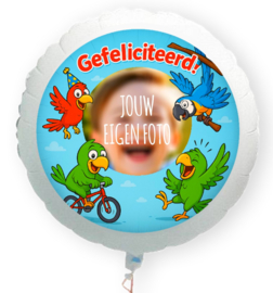Papegaai Gefeliciteerd folie ballon XL met eigen foto 58cm