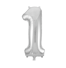 Folie ballon cijfer één zilver 86cm