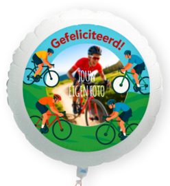 Wielrennen Gefeliciteerd folie ballon XL met eigen foto 58cm