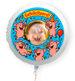 Varken Gefeliciteerd folie ballon XL met eigen foto 58cm