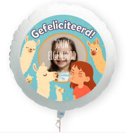 Lama Gefeliciteerd folie ballon XL met eigen foto 58cm