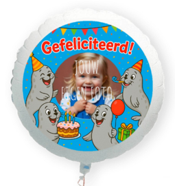 Zeehond gefeliciteerd folie ballon XL met eigen foto 58cm