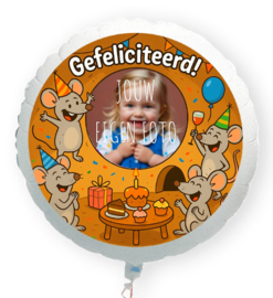 Muis Gefeliciteerd folie ballon XL met eigen foto 58cm