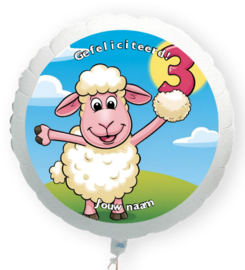Boerderij schaap 3 jaar folie ballon XL met eigen naam 58cm