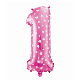 Cijfer een folie ballon roze 61cm
