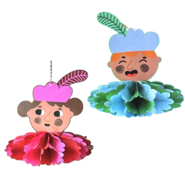 Sinterklaas Piet honeycomb hangdecoratie 2 stuks