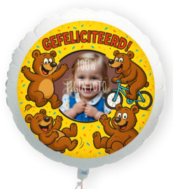 Beren Gefeliciteerd folie ballon XL met eigen foto 58cm
