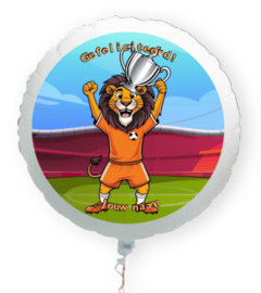 Oranje voetbal leeuw folie ballon XL met eigen naam 58cm