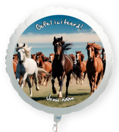 Paarden Gefeliciteerd folie ballon XL met eigen naam 58cm