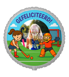 Hockey Gefeliciteerd folie ballon XL met eigen foto 58cm