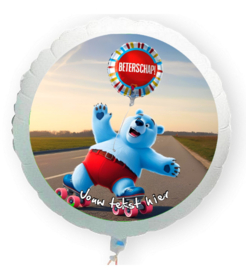 Beterschap ijsbeer valt op rolschaatsen folie ballon XL met eigen tekst 58cm