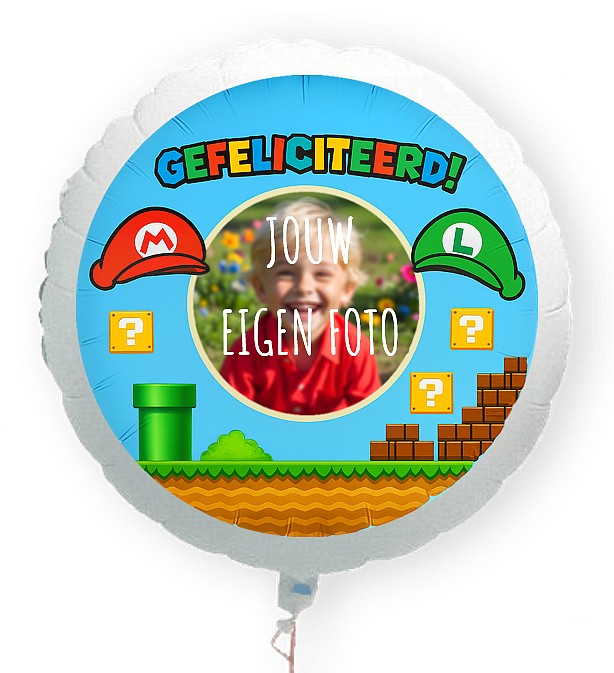 Computergame loodgieter Gefeliciteerd folie ballon XL met eigen foto 58cm