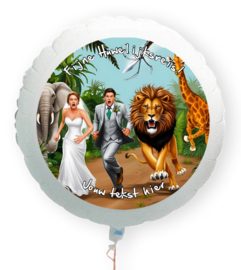 Fijne Huwelijksreis Safari folie ballon XL met eigen tekst 58cm